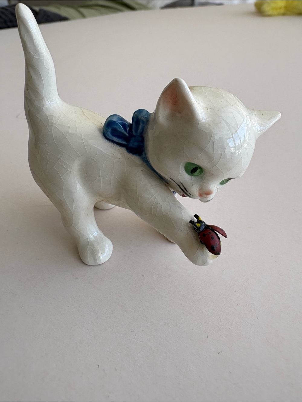 Vintage Goebel Porcelain Cat Figurine and Red Ladybug Accent